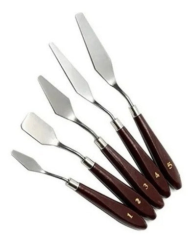 Set 5 Paletas Espátulas Mezcladoras , Mango Madera