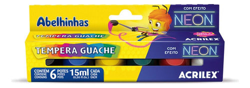 Pintura Al Temple Gouache Con Efecto Neón, 6 Colores, 15 Ml 01006 Acrilex