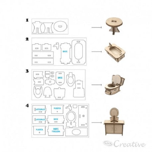 Muebles De Maqueta Sala De Baño Armable 4 Piezas