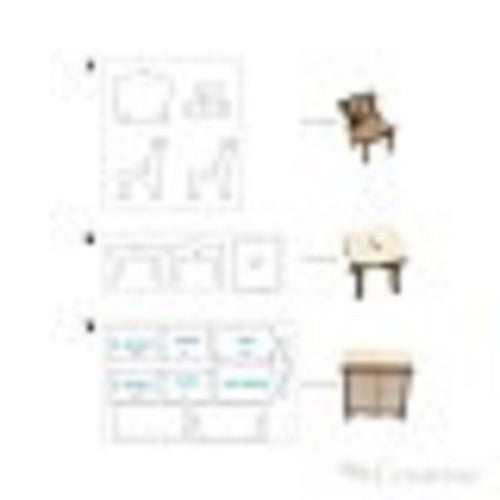 Muebles De Maqueta Comedor Y Arrimo Armable 6 Piezas