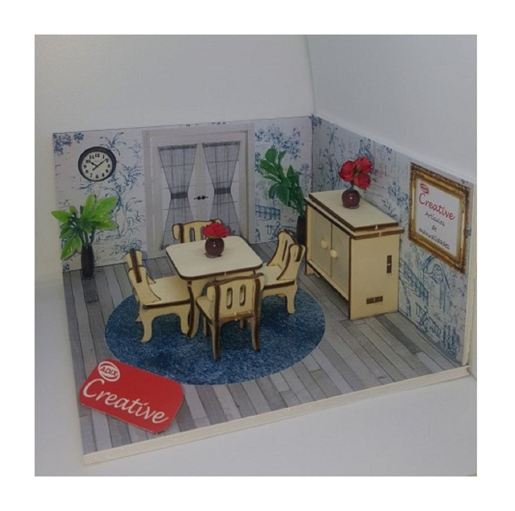 Muebles De Maqueta Comedor Y Arrimo Armable 6 Piezas