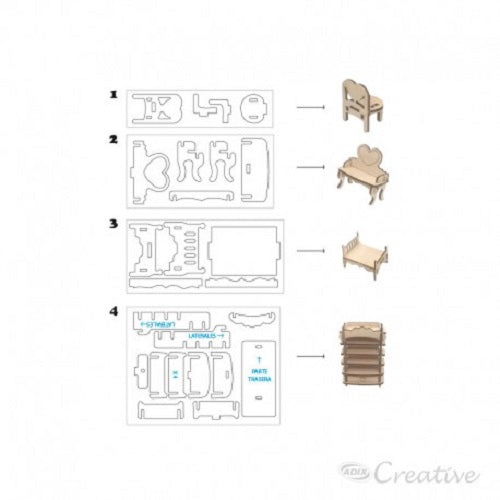 Muebles De Maqueta Dormitorio Armable 4 Piezas