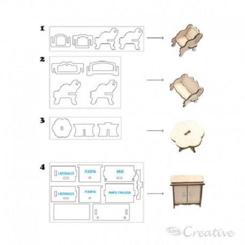 Muebles De Maqueta Living Armable 5 Piezas
