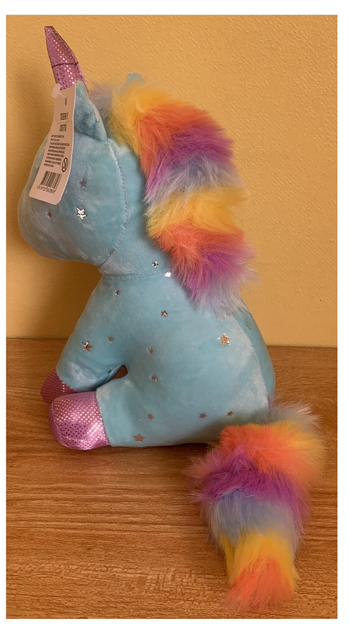 Peluche Unicornio Arcoiris Brillante Kawaii Celeste 23cm