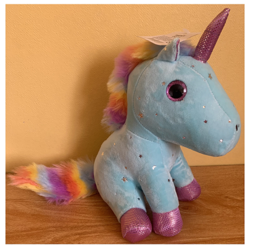 Peluche Unicornio Arcoiris Brillante Kawaii Celeste 23cm