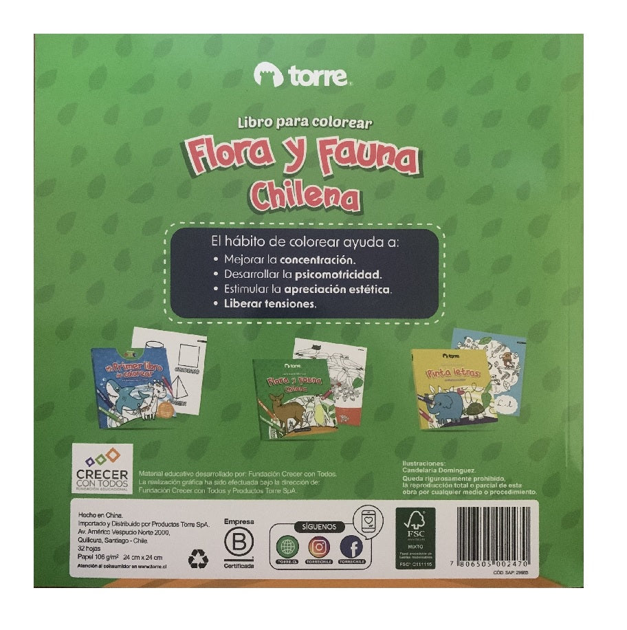 Flora Y Fauna Chilena - Libro Para Colorear - Torre