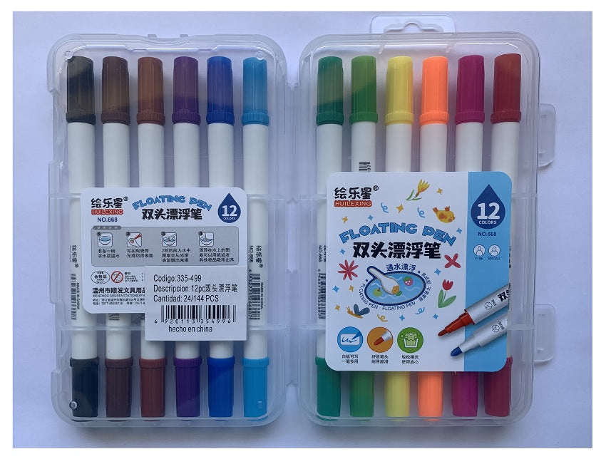 Set Plumon Pizarra 12 Colores Doble Punta