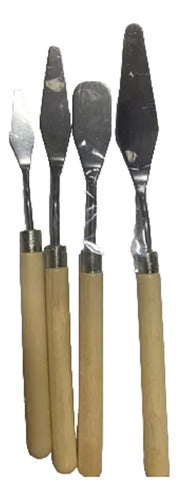 Set 4 Paletas Espátulas Mezcladoras , Mango Madera