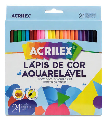 24 Lápices De Acuarela De Colores, 1 Brocha Y 1 Brocha Acrilex