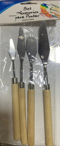 Set 4 Paletas Espátulas Mezcladoras , Mango Madera