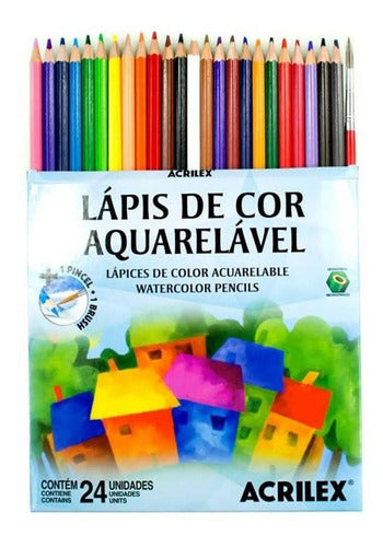 24 Lápices De Acuarela De Colores, 1 Brocha Y 1 Brocha Acrilex