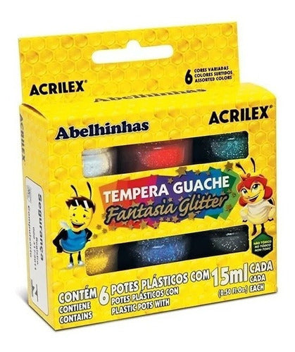 Pintura Al Temple Gouache Glitter Acrilex Fantasy, 6 Colores