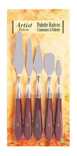 Set 5 Paletas Espátulas Mezcladoras , Mango Madera