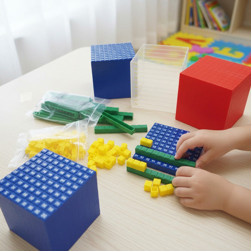 Bloques Base 10, Base 1000 Método Singapur, 132 Piezas. Colores