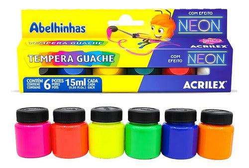 Pintura Al Temple Gouache Con Efecto Neón, 6 Colores, 15 Ml 01006 Acrilex