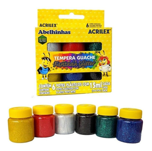 Pintura Al Temple Gouache Glitter Acrilex Fantasy, 6 Colores