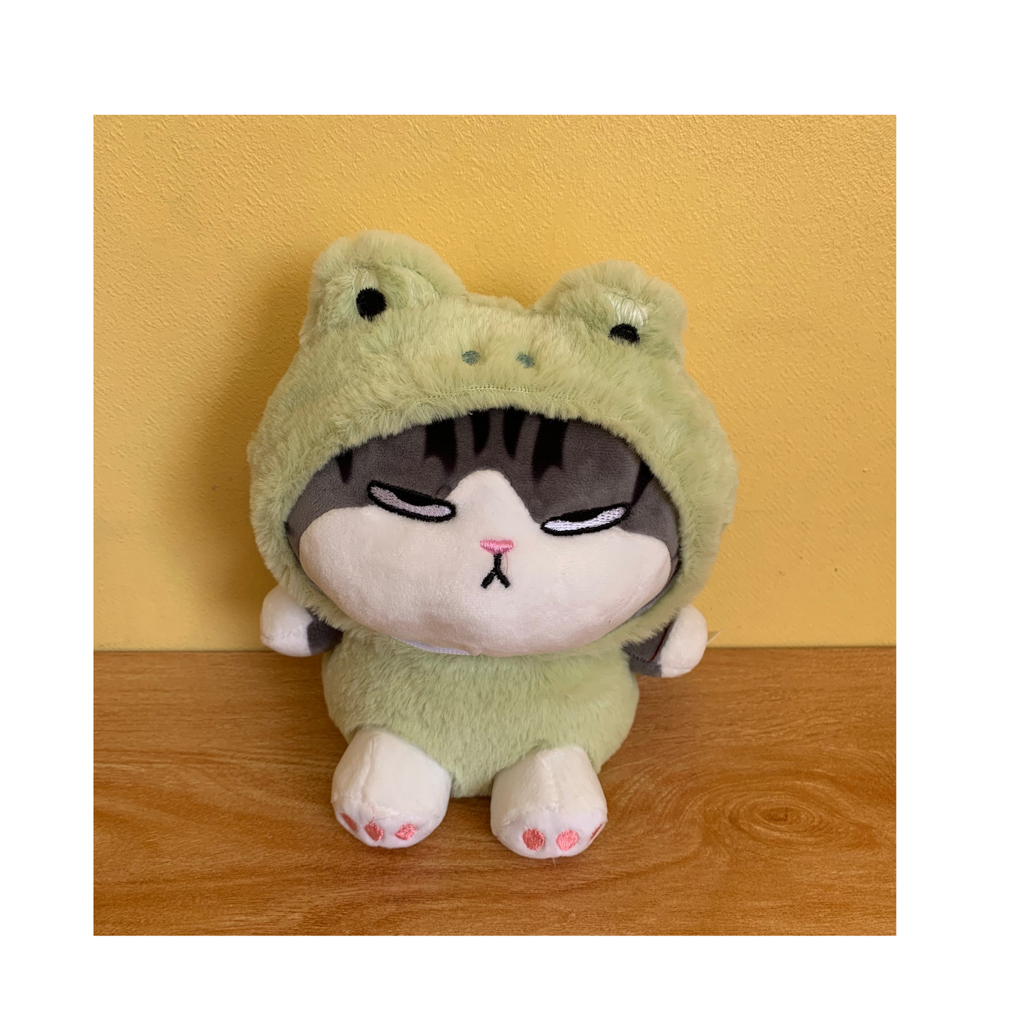 Peluche gato emperador disfraz rana Kawii felpa suave 20cm