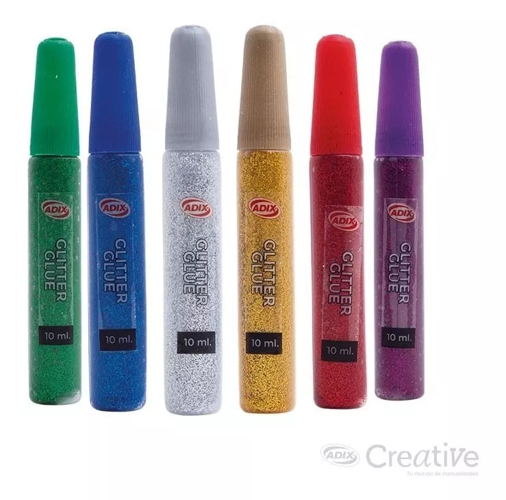 Glitter Glue 10ml. 6 Colores - Adix Creative