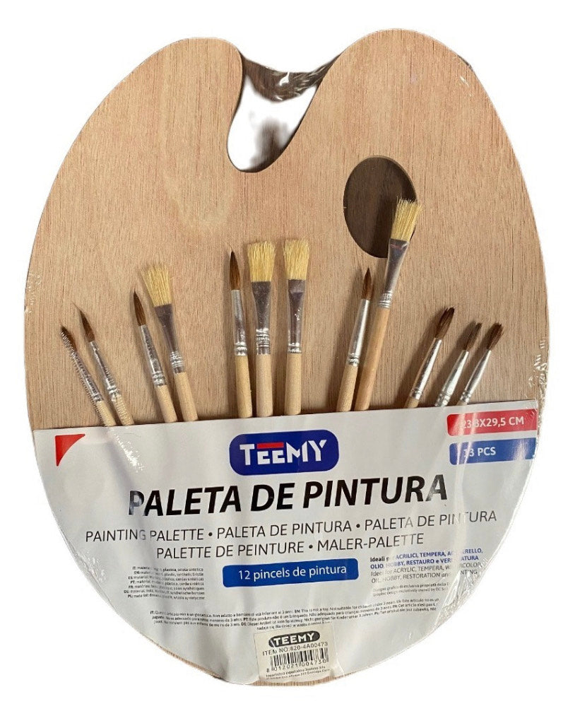 Paleta De Pintura Ovalada Mezclador + 12 Pinceles