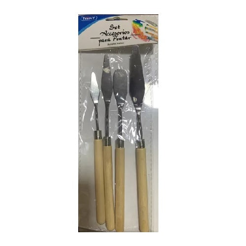 Set 4 Paletas Espátulas mezcladoras con mango de madera